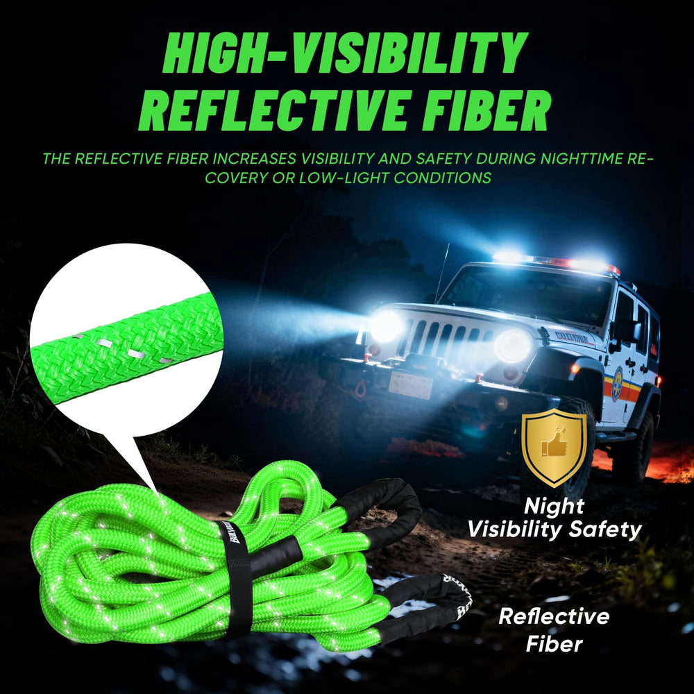 Bolvixor rope in active vehicle recovery, demonstrating kinetic energy pull and smoother extraction