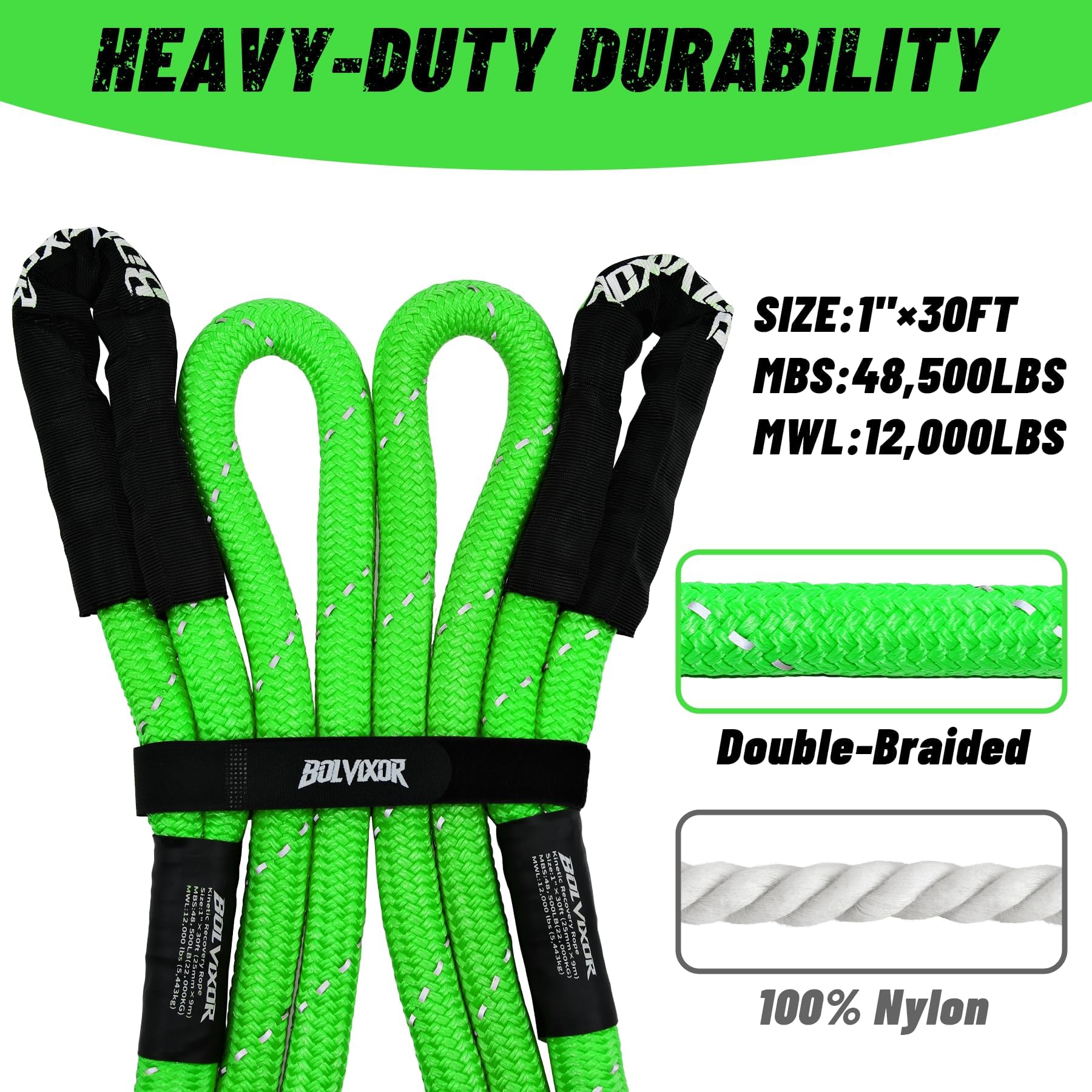 Bolvixor close-up of double-braided nylon texture, highlights durability and abrasion resistance