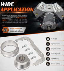 Bonbo oil pan alignment tool installed on an LS engine aiding correct pan centering