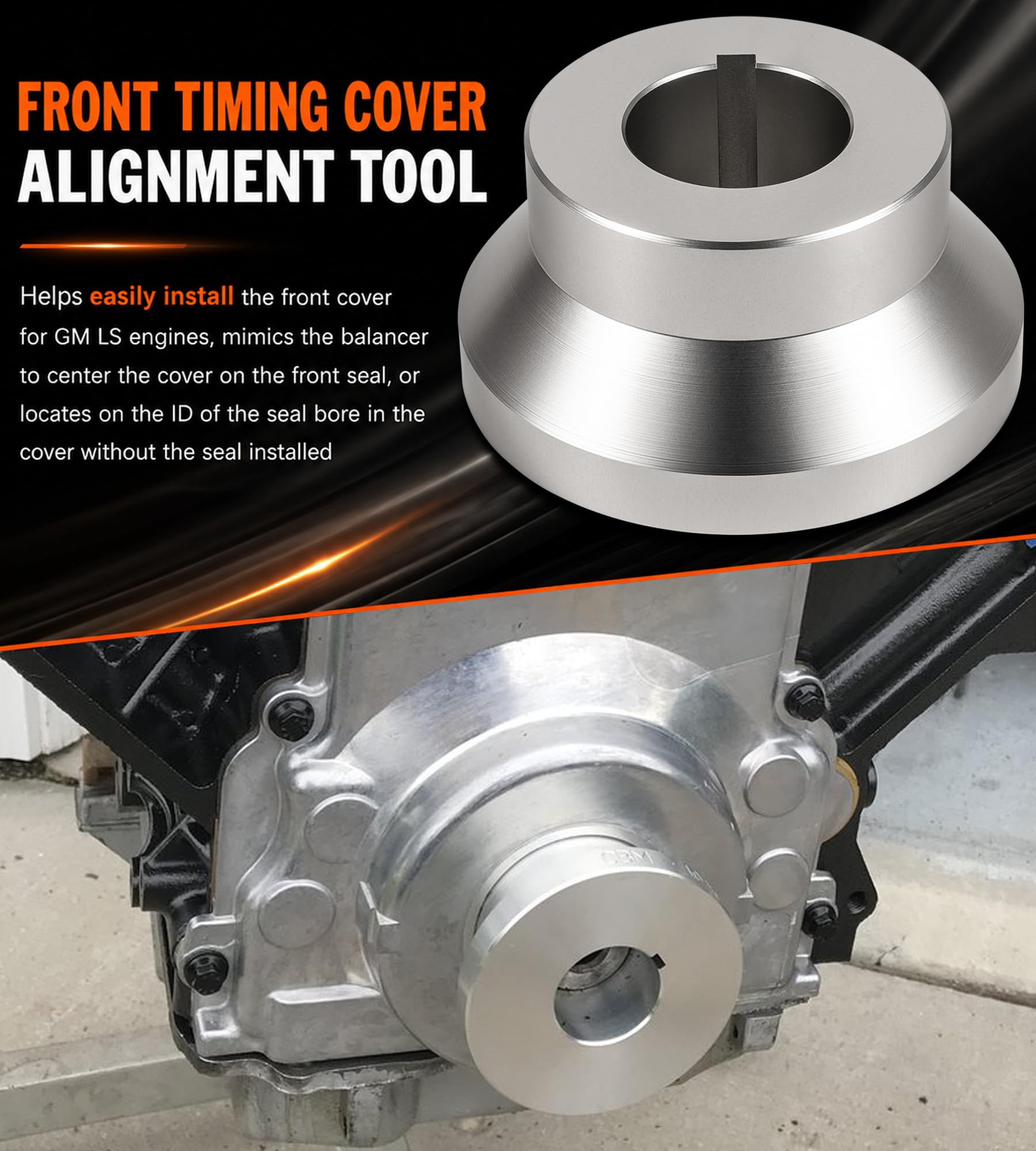 Bonbo tools positioned on an LS engine demonstrating simplified engine assembly