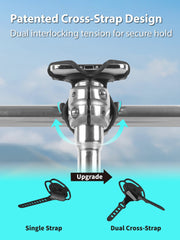 Bone Bike Tie 6 Pro strap lock detail highlighting secure dual cross-strap