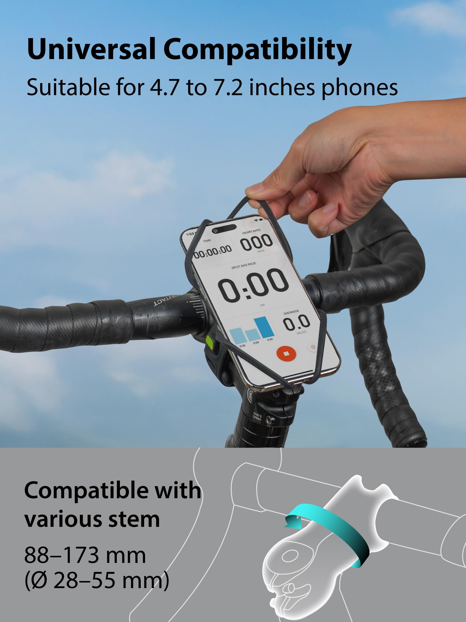 Bone Bike Tie 6 Pro with phone in case showing wide compatibility and protection