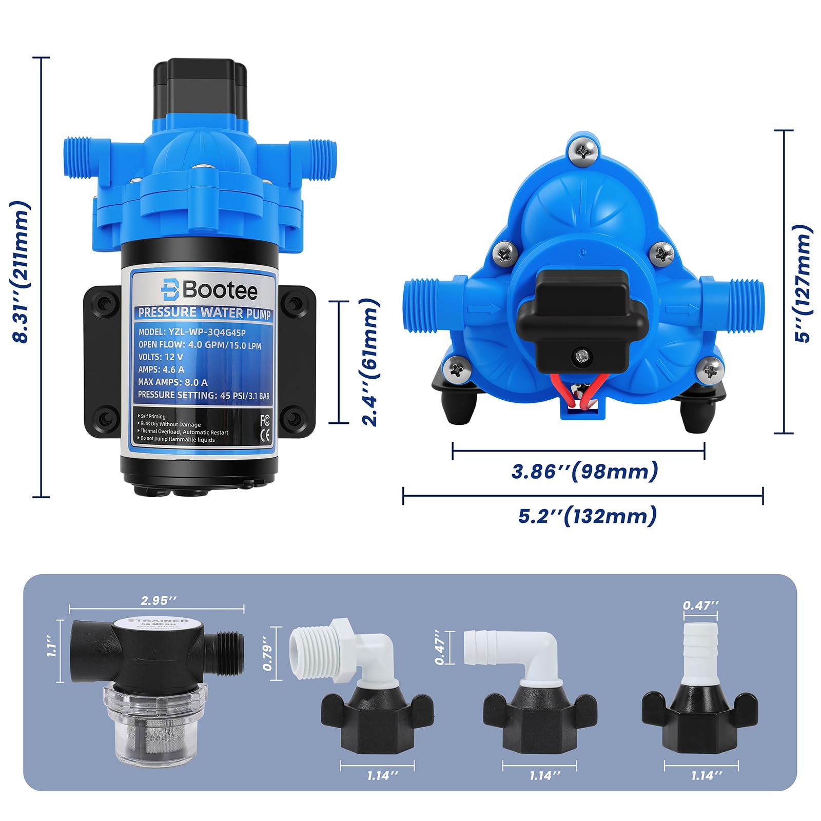Bootee close-up of 45 PSI pressure switch for automatic, hands-free control