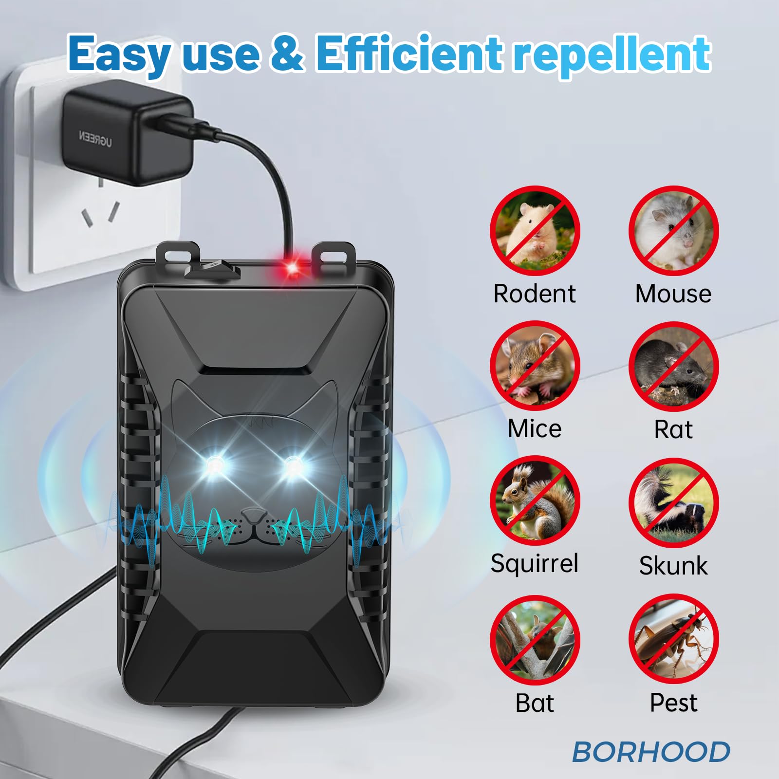 BORHOOD repellent mounted under car hood illustrating secure placement and engine protection