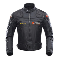 BORLEN front view of jacket showing fit and closures for comfortable riding