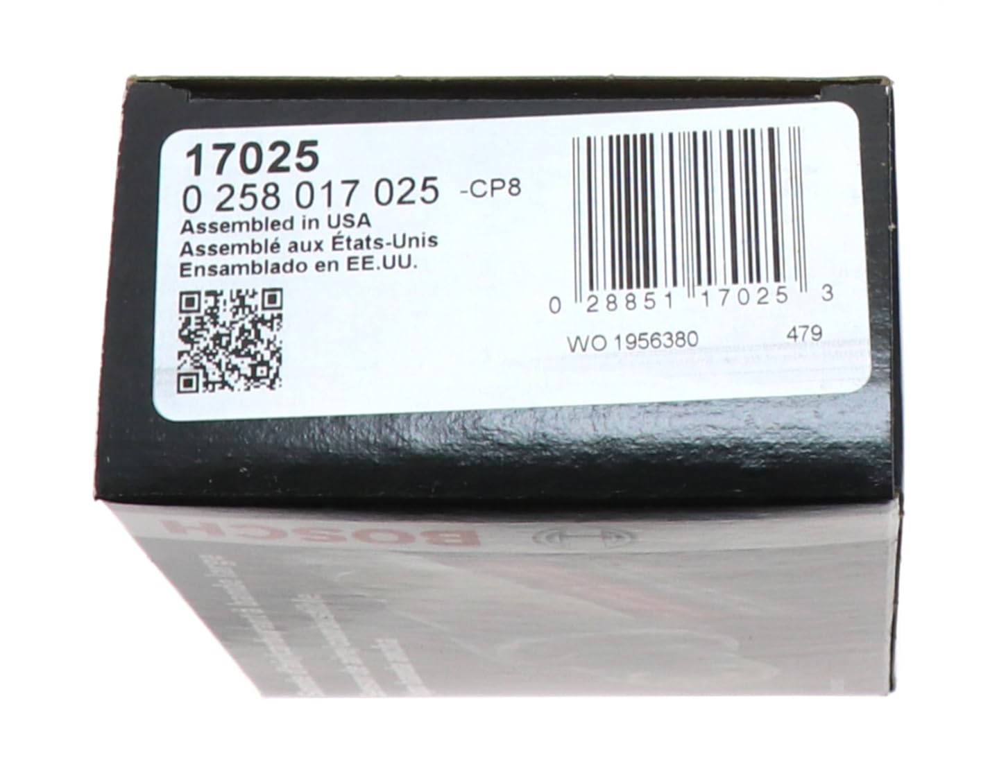 Bosch 17025 packaging and spec label displaying verified testing and ready-to-install benefit