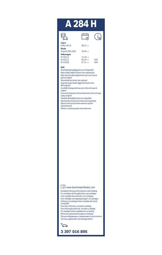 Bosch A284H packaged single blade showing compact supply for one-time replacement