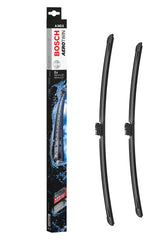 BOSCH AeroTwin front packaging showing set of two blades and fit benefits