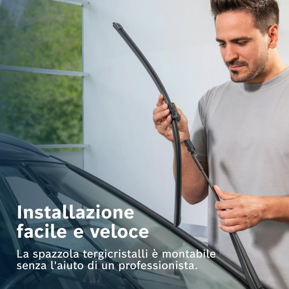 BOSCH wiper installed on car driving highway, reduces lift and noise