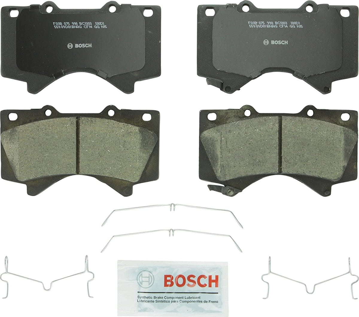 Bosch BC1303 front packaging showing complete kit and fast, quiet replacement