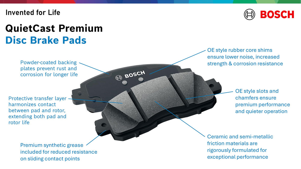 Bosch BC1303 installed on front caliper demonstrating reliable stopping performance