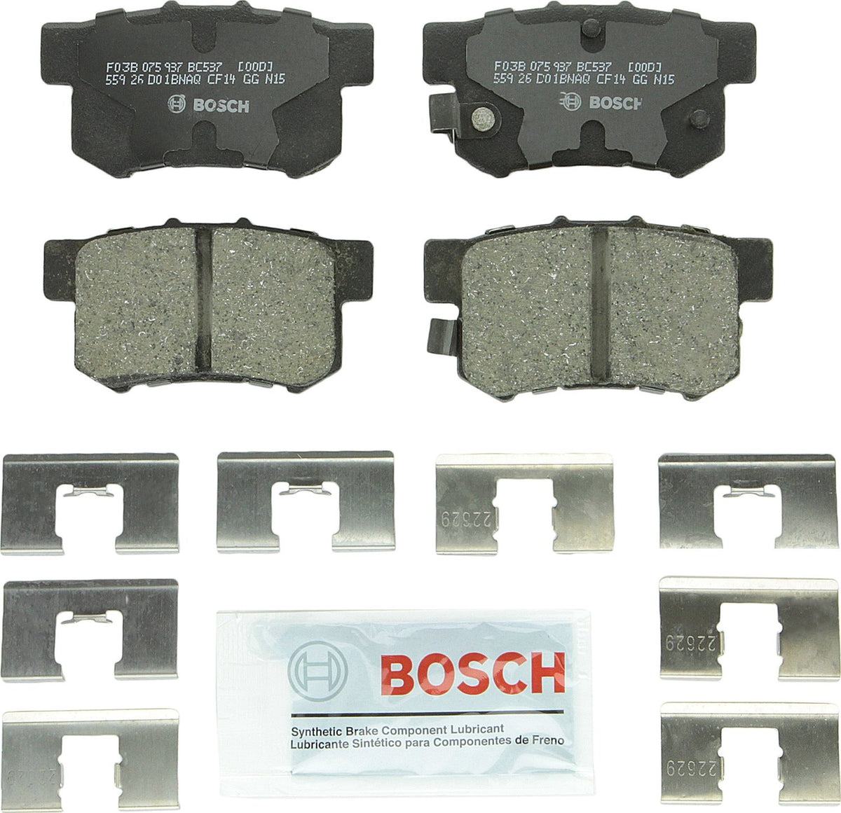 Bosch BC537 rear pad front view showing fit and ready-to-install benefit