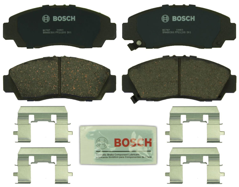 Bosch BC787 pad close-up of ceramic friction surface highlighting even wear and low-dust benefit
