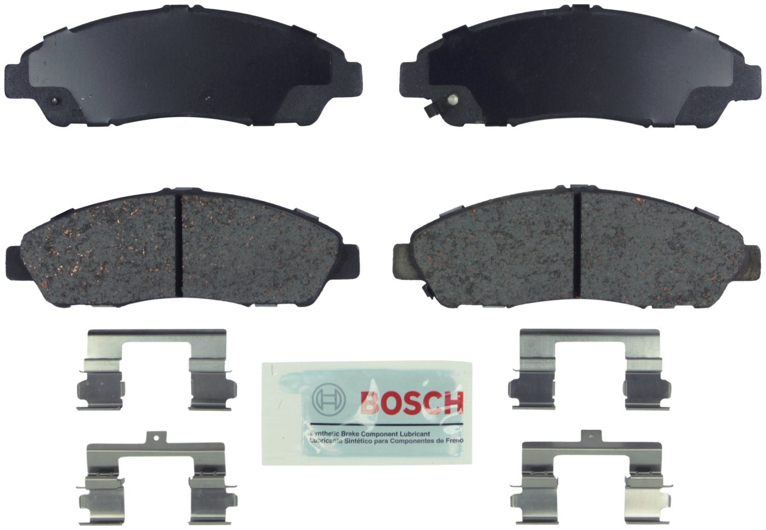 Bosch BE1280H front pack shown in box with blue shop towel protecting pads, easy install benefit