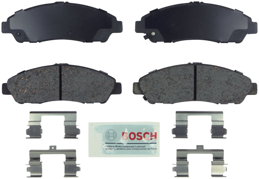 Bosch BE1280H front pack shown in box with blue shop towel protecting pads, easy install benefit