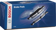 Bosch front packaging showing pads and hardware, Bosch for easy installation