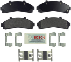 Bosch BE652H front brake pad set in box showing included hardware and shop towel for easy installation