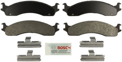 Bosch BE655H front pads and hardware displayed, showing complete axle kit for easy installation