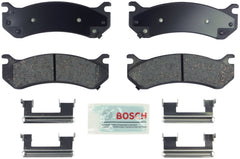 Bosch BE785H front pad set showing pads and hardware for easy OE fit and quiet stops