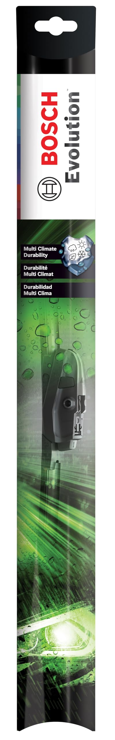Bosch EVO16 front packaging showing blade and brand for reliable visibility