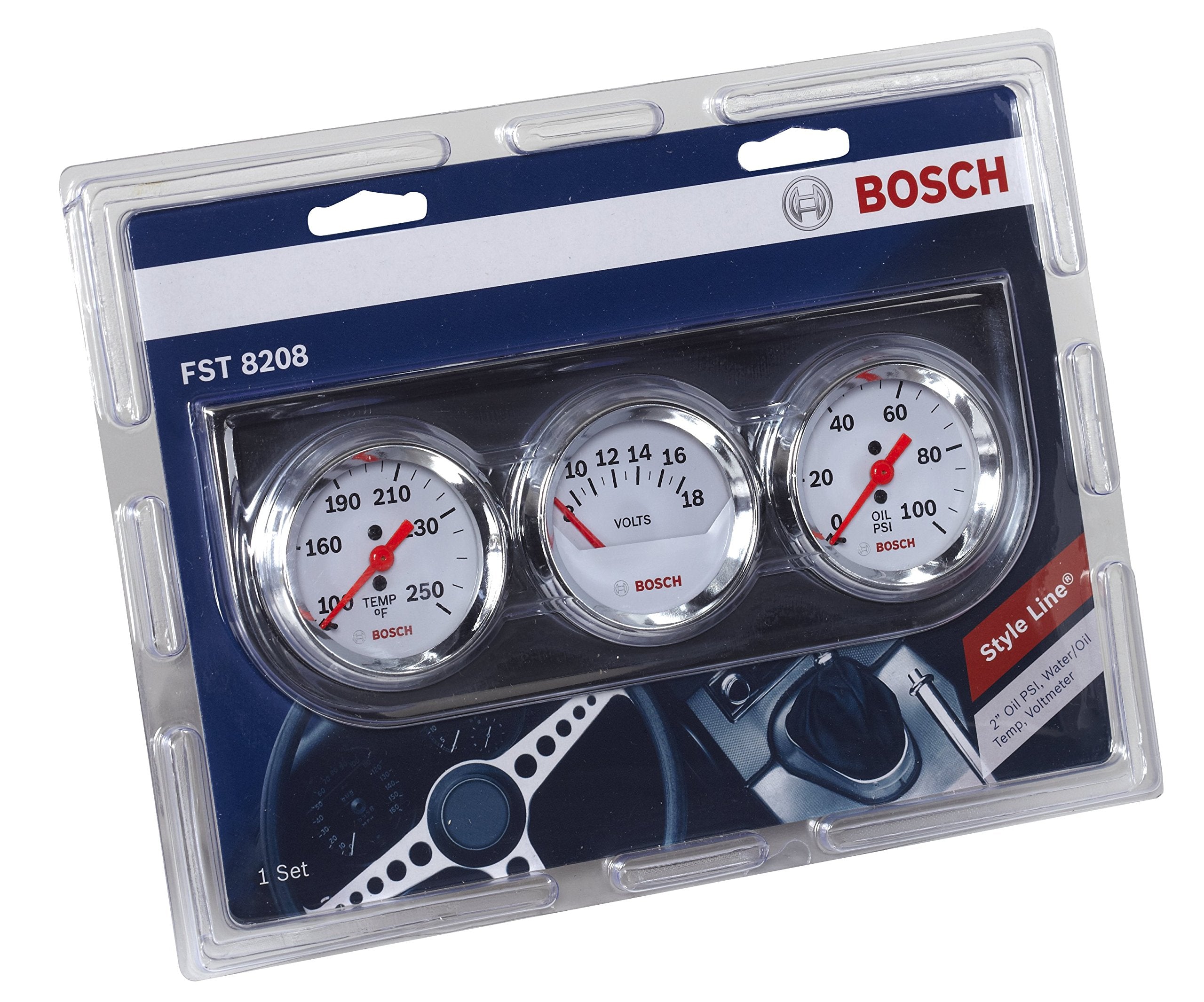 Bosch gauges installed in dashboard demonstrating compact fit and stylish upgrade