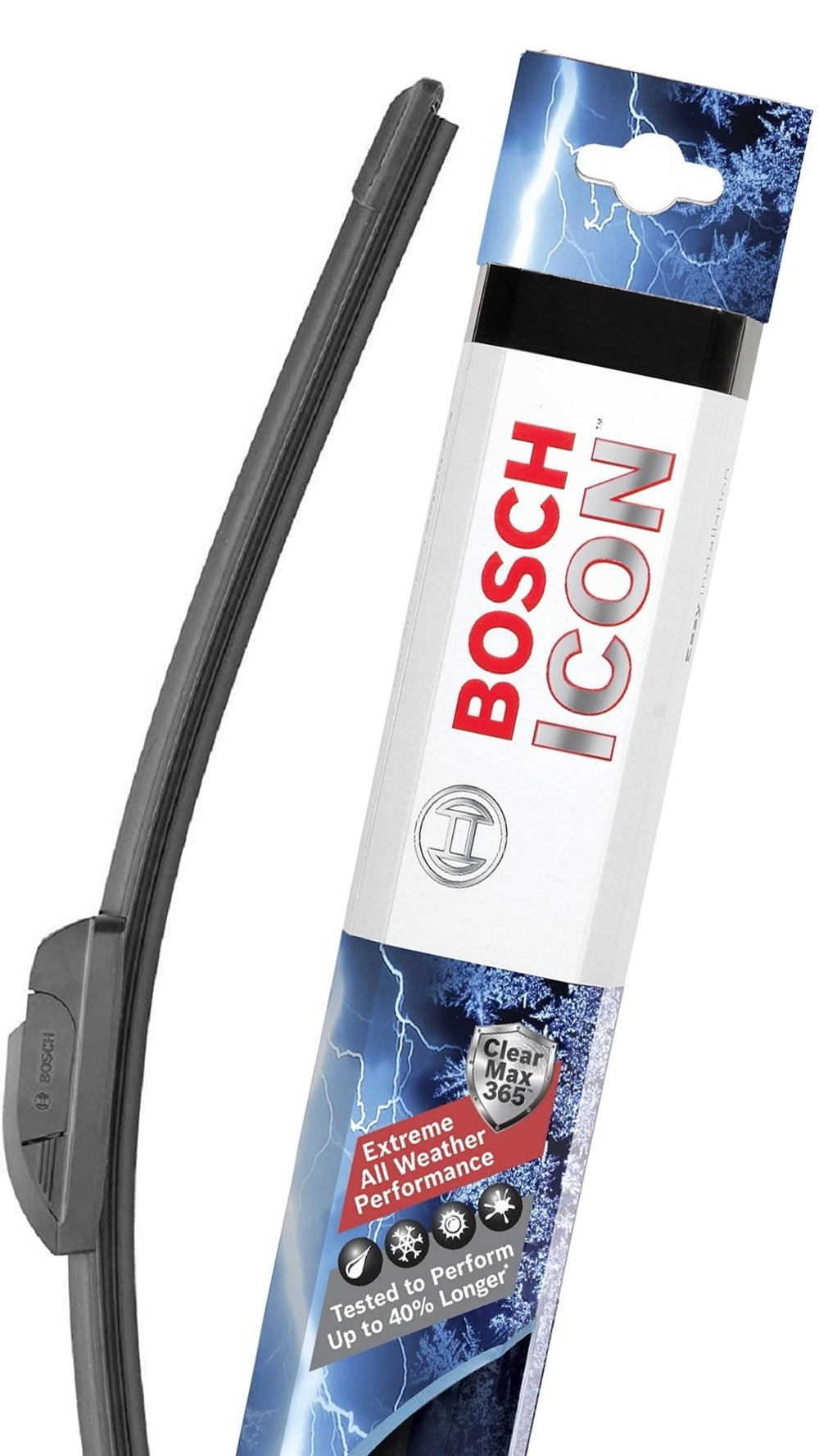 Bosch ICON asymmetrical spoiler detail keeping blade pressed to glass