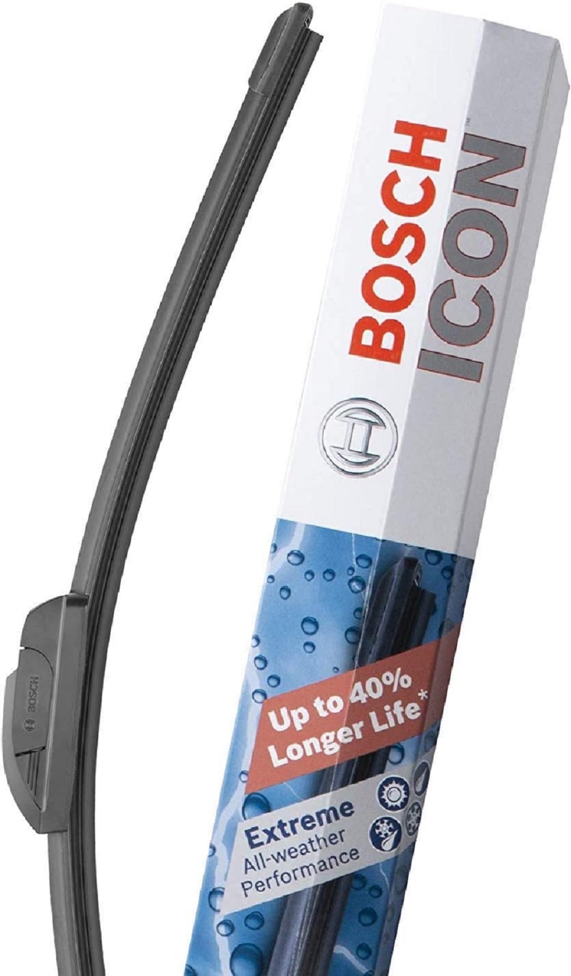 Bosch ICON blades installed on windshield showing streak-free visibility in rain