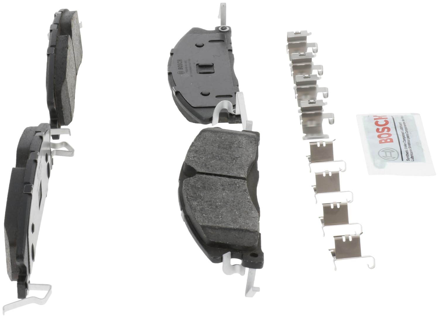 Bosch multilayer rubber-core shim detail demonstrating noise reduction and secure bond