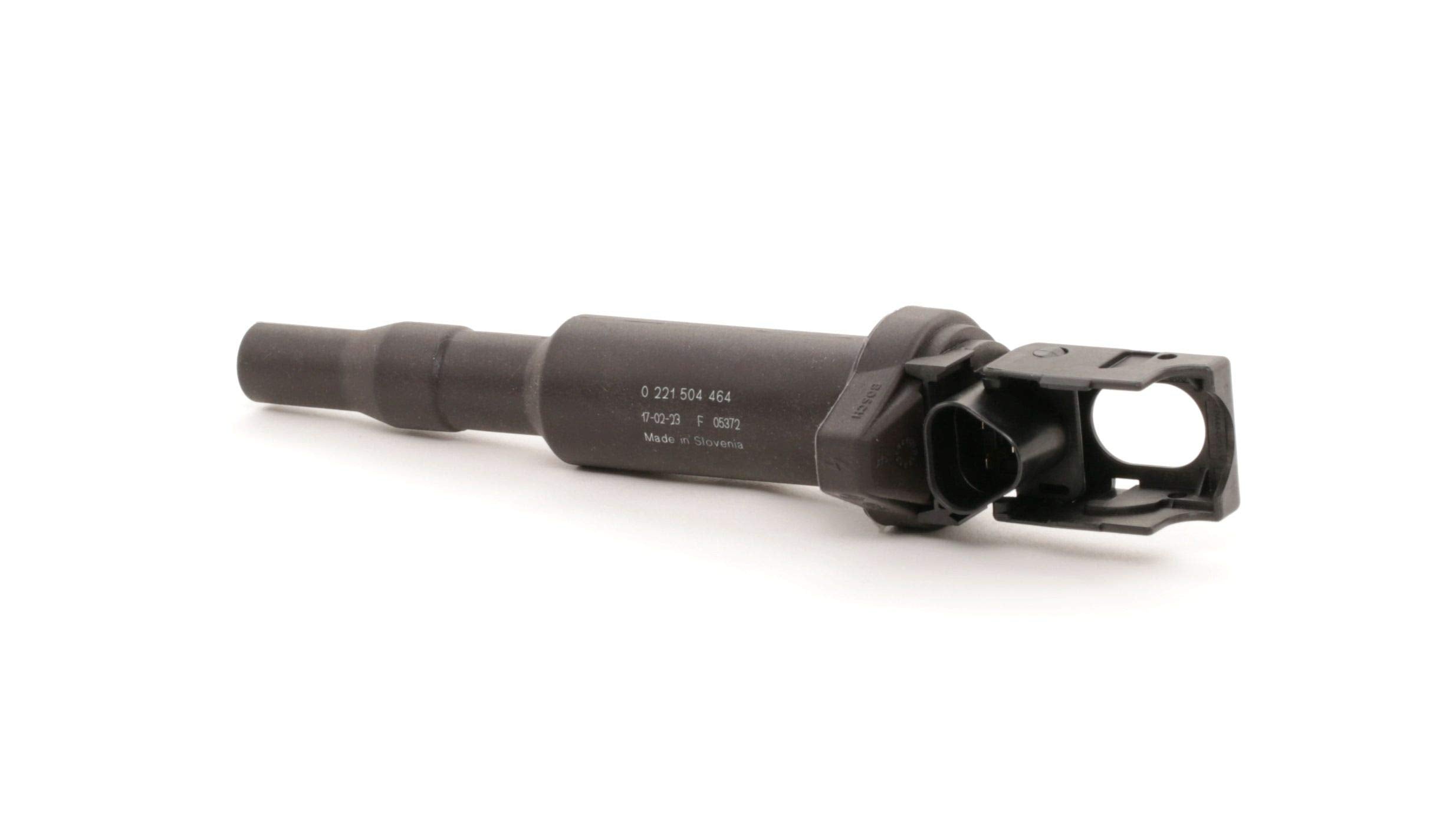 Bosch pencil ignition coil front view showing compact OE design and reliability
