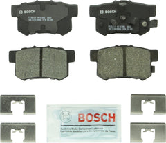 Bosch QuietCast BC1086 front view showing complete rear pad set and hardware, ensures easy installation