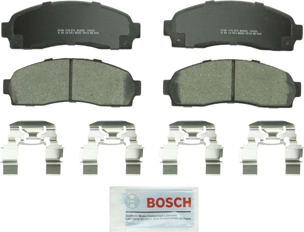 Bosch QuietCast BC833 front packaging showing included components and benefits