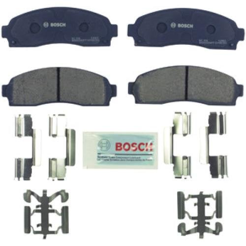 Bosch QuietCast BC833 pad close-up highlighting molded shim and quieting benefit