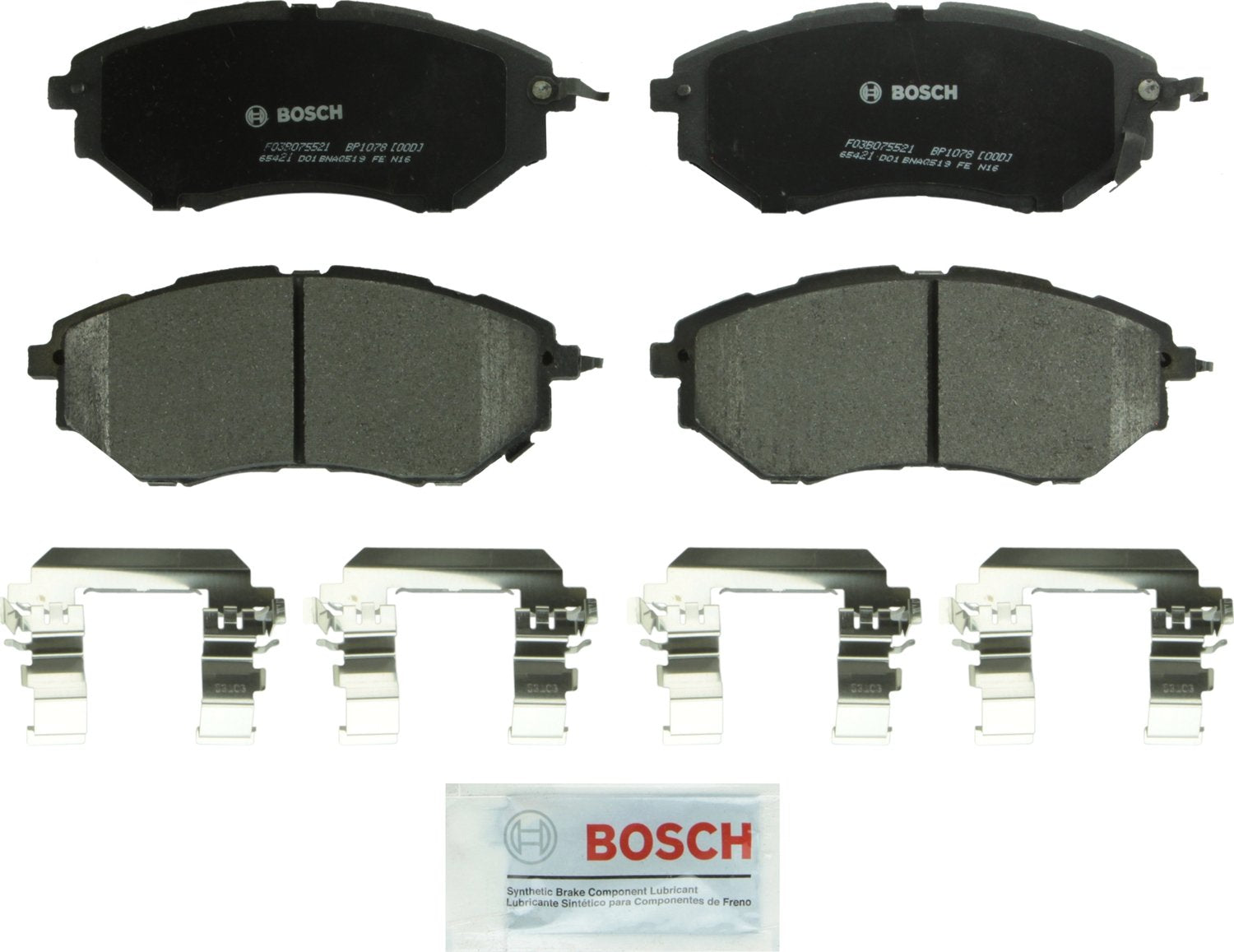 Bosch QuietCast BP1078 front pads packaged, showing ready-to-install convenience