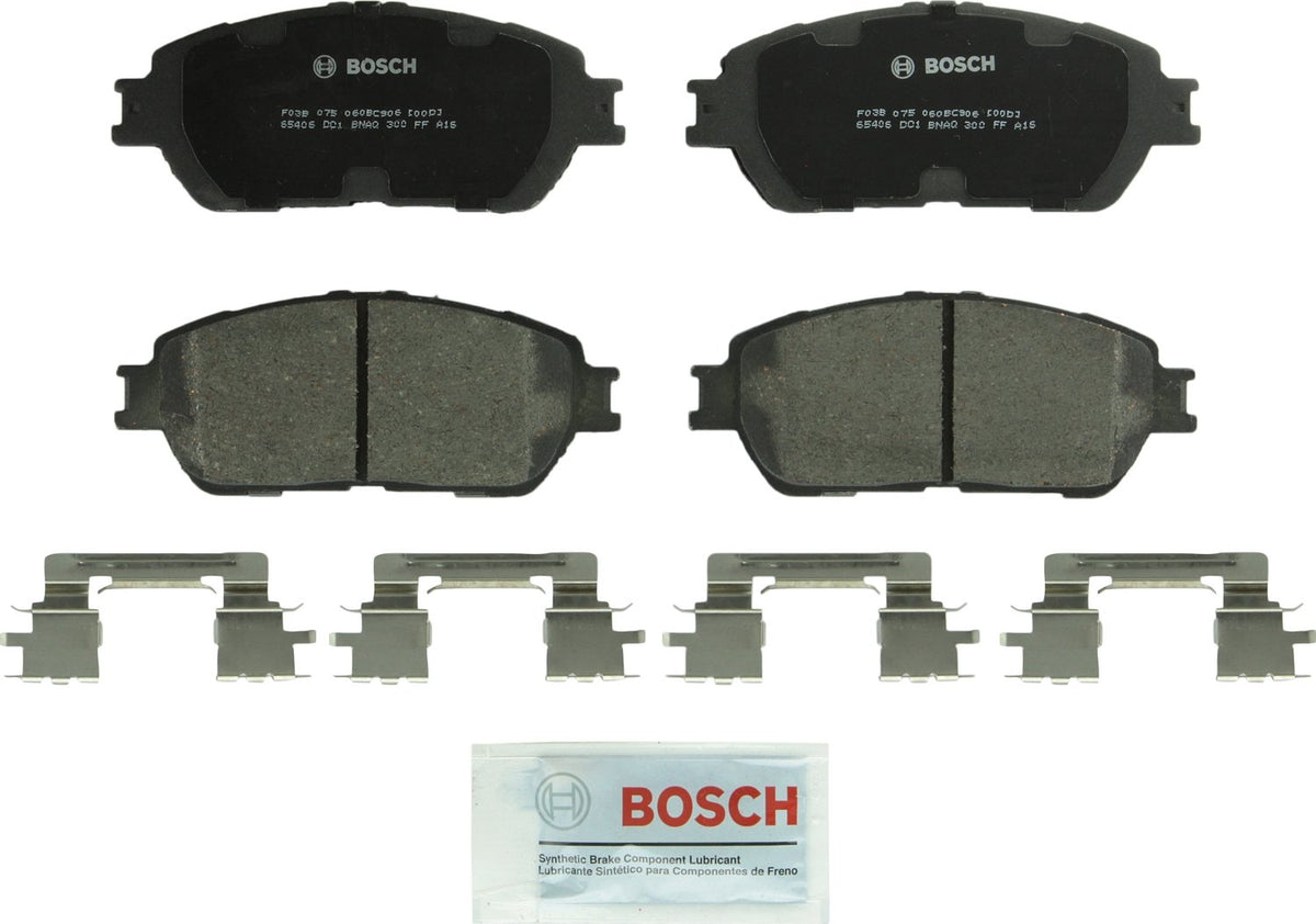 Bosch QuietCast front packaging showing kit contents and fitment benefit