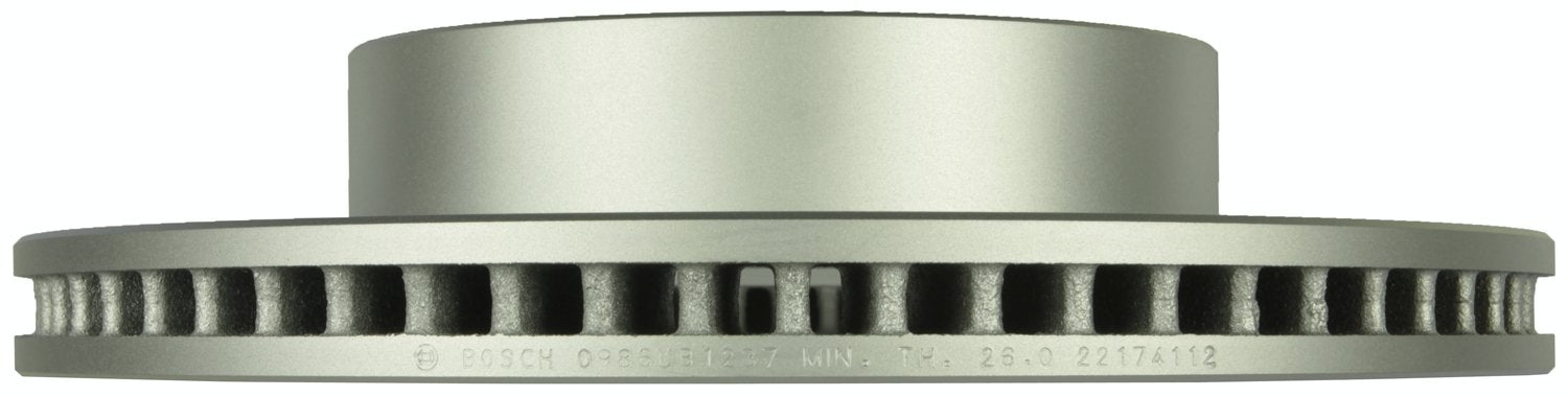 Bosch QuietCast rotor edge engraving highlighting discard thickness and service clarity
