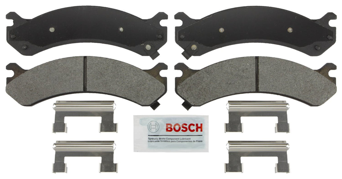 Bosch front brake pads close-up showing fit and durable finish for reliable braking