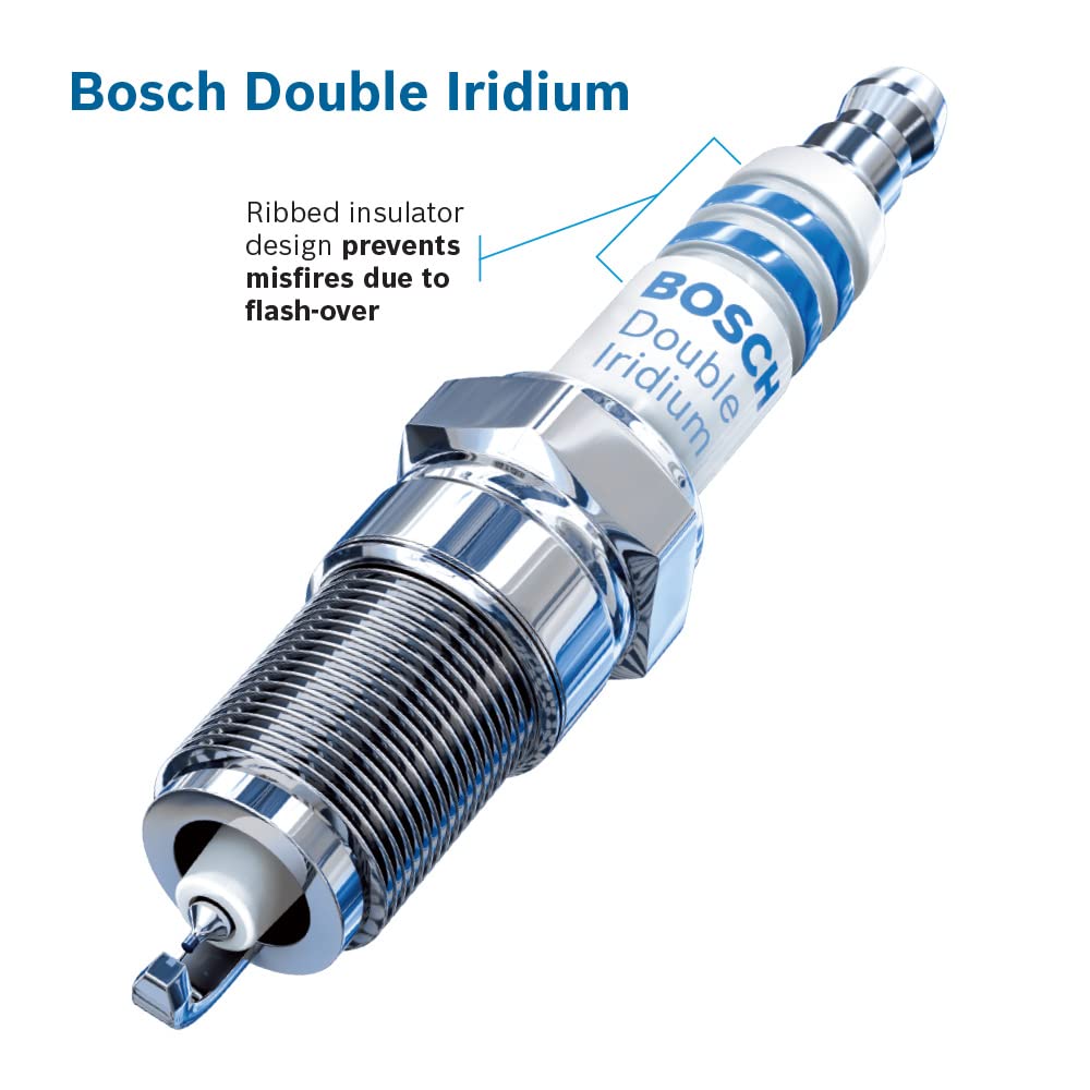 Bosch spark plug next to coin showing compact size and correct scale
