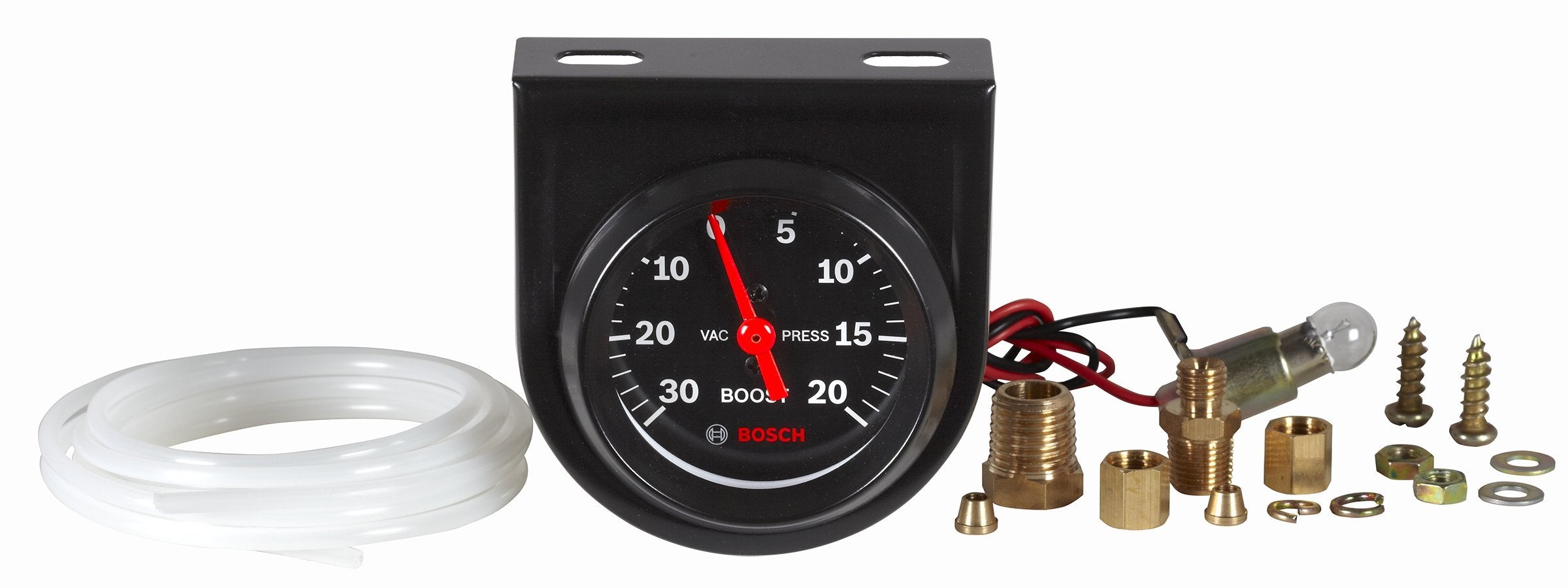 Bosch gauge dial close-up with pointer and markings for quick reading benefit