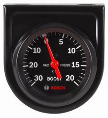 Bosch gauge front view showing black dial and bezel, clear readings benefit