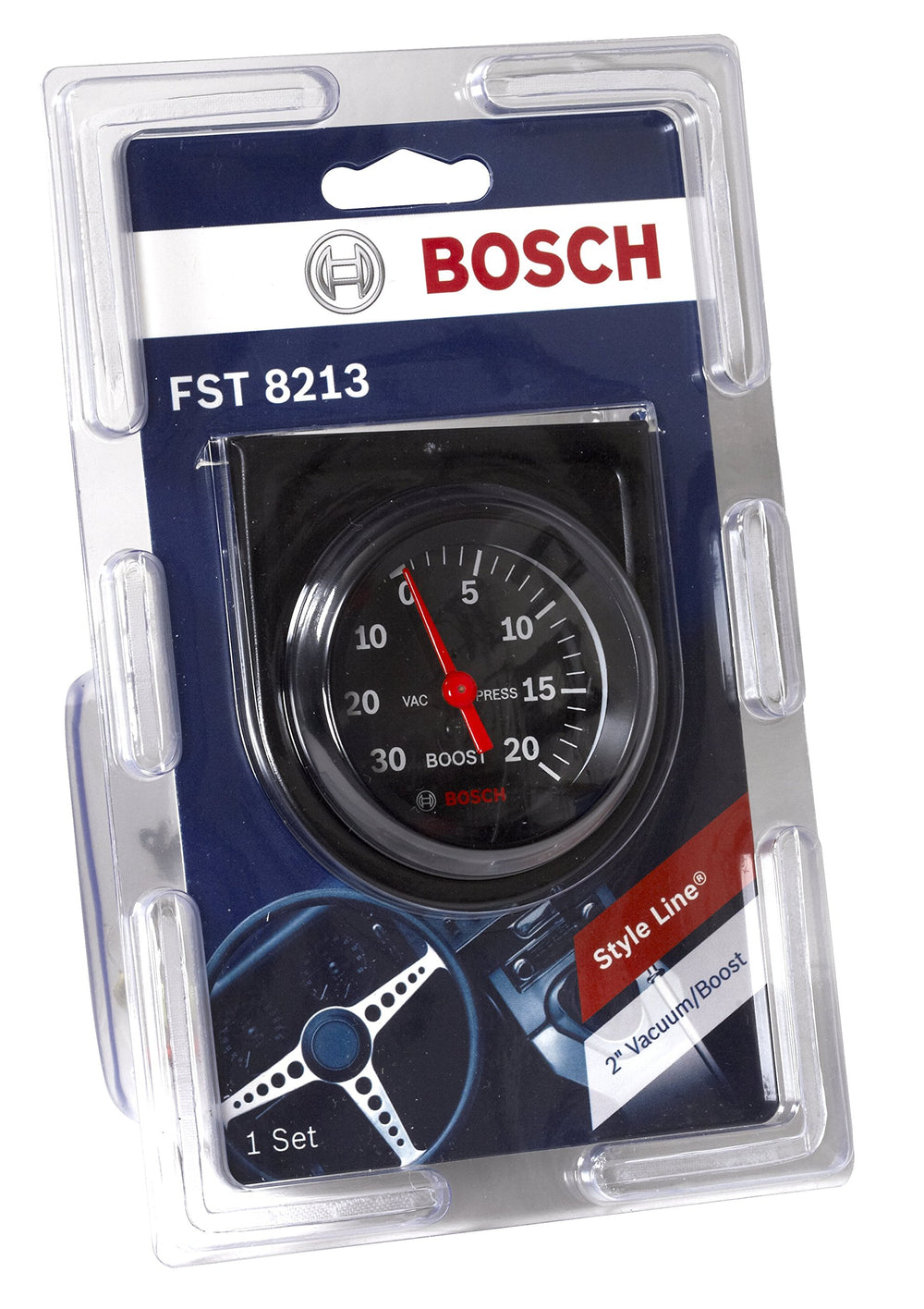 Bosch gauge installed in vehicle dash illustrating easy fit and visibility benefit