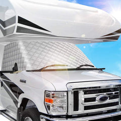 BougeRV front view on Ford E450 showing full windshield protection and peace of mind