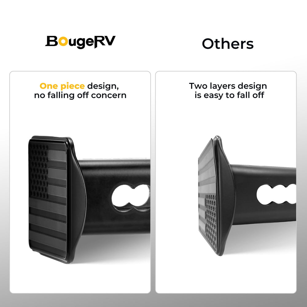 BougeRV hitch lock and key detail demonstrating theft-prevention and secure fit