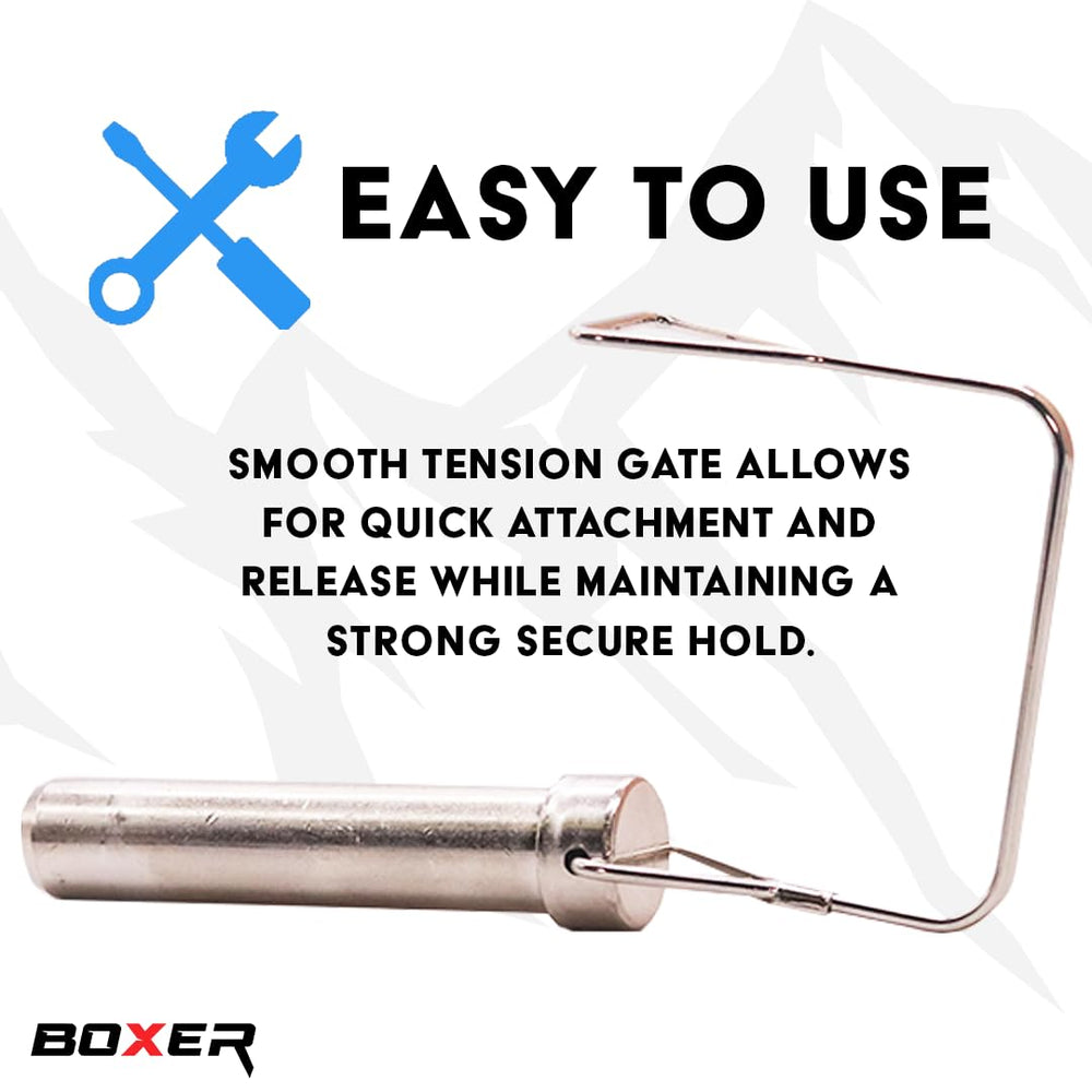 Boxer pins installed on trailer hitch demonstrating secure towing connection