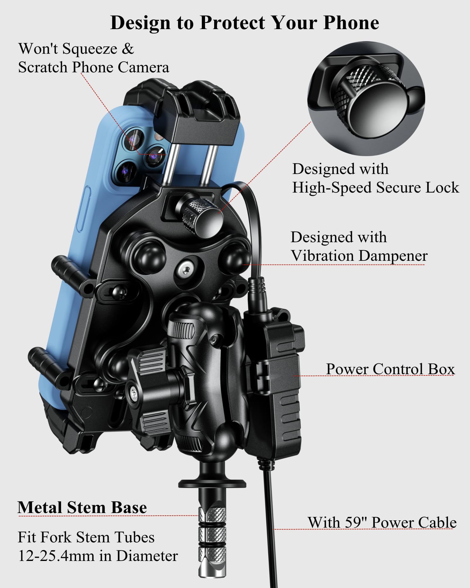BRCOVAN fork stem ball base detail showing heavy-duty metal mounting and anti-theft screw