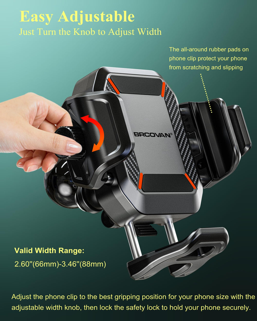 BRCOVAN phone in clamp with half enclosure keeping camera unobstructed