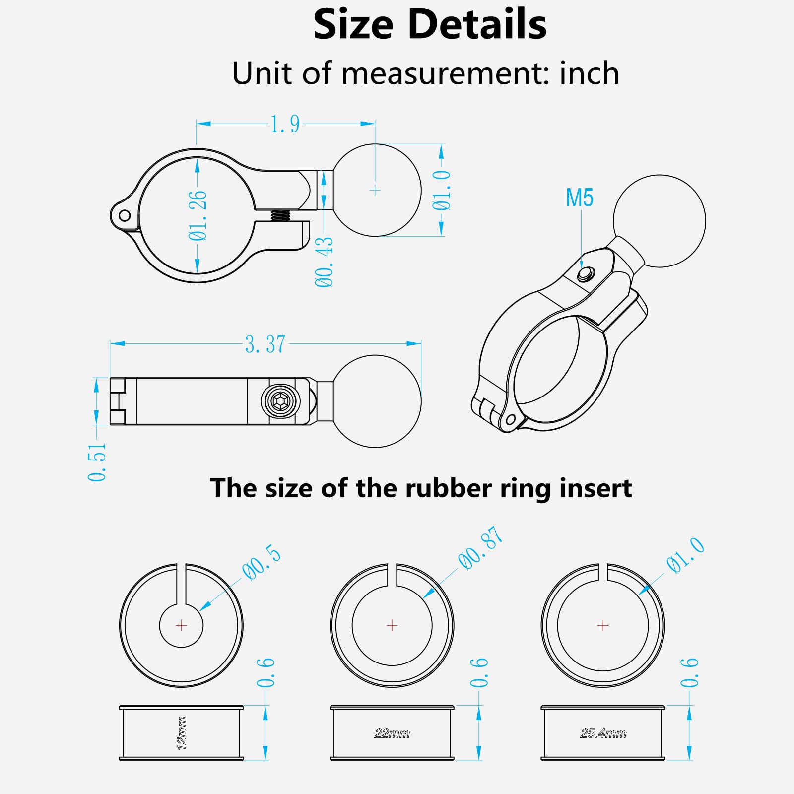 BRCOVAN next to ruler showing size and compatibility with common rail diameters