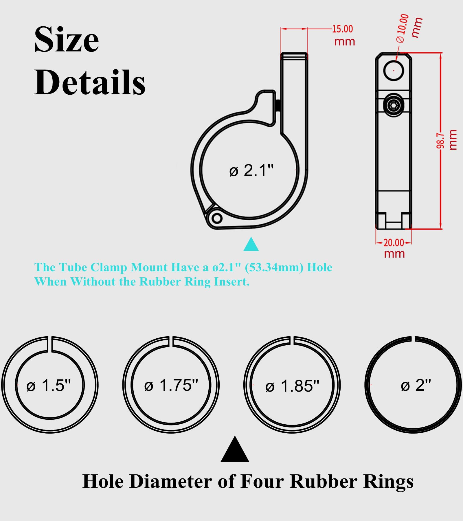 BRCOVAN size comparison beside ruler showing exact clamp diameters