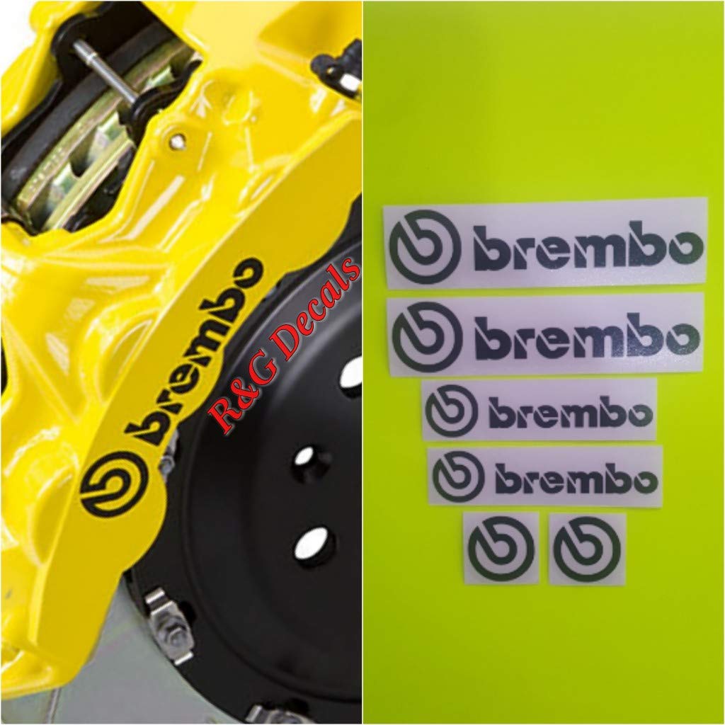 Brembo decal pack front view showing six black decals and instructions