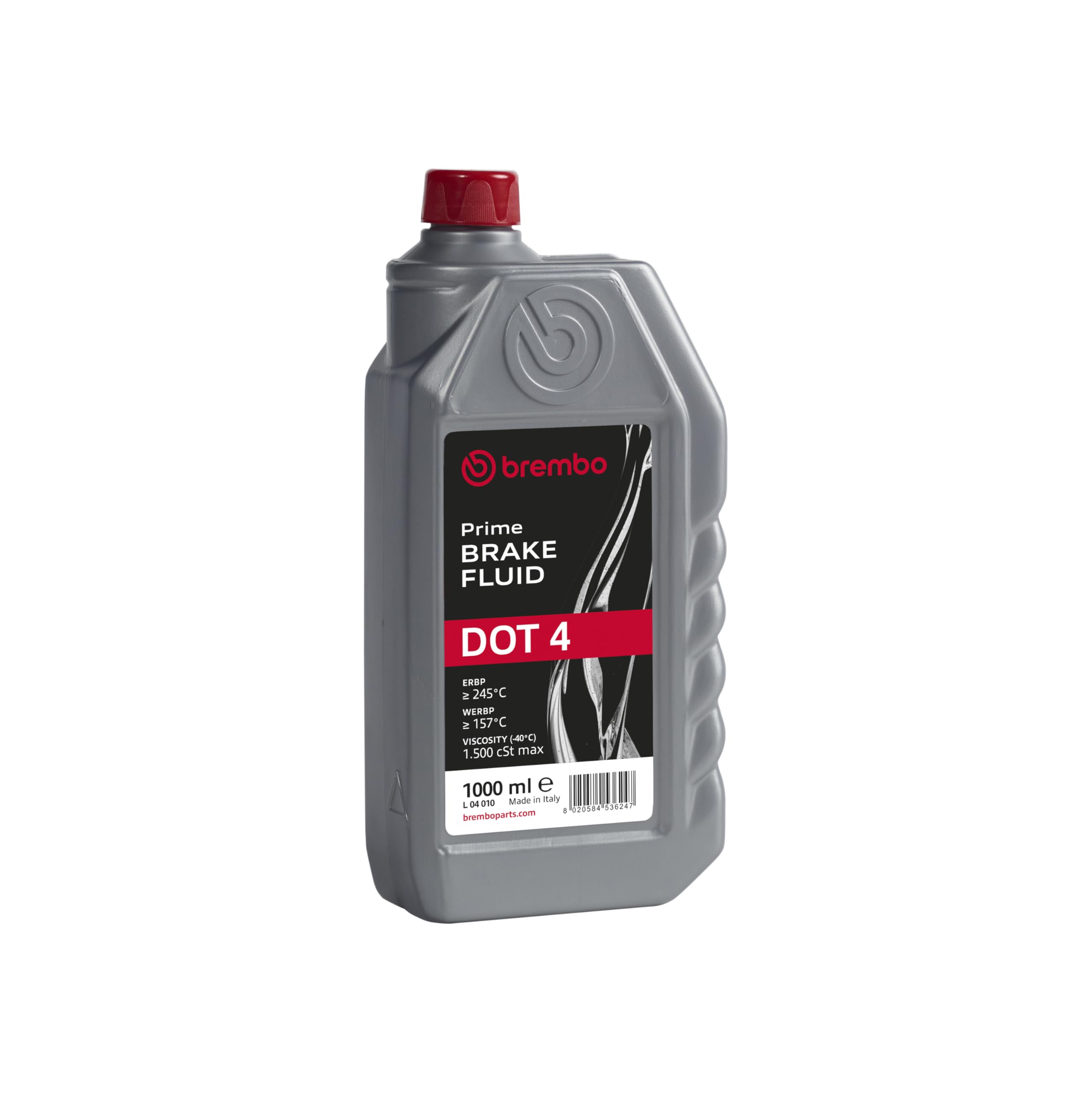 Brembo L04010 front bottle view showing label and capacity, highlighting reliable brake protection
