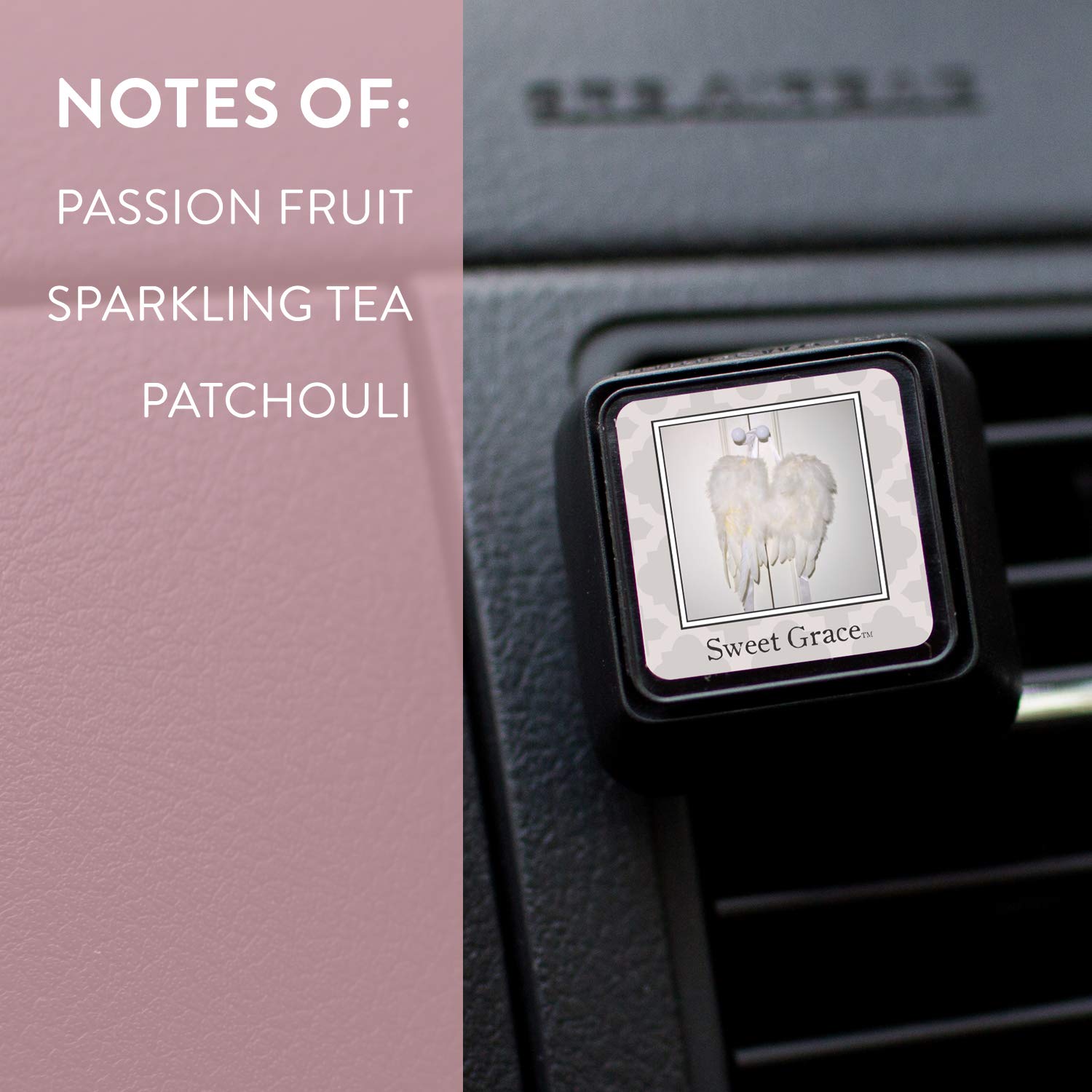 Bridgewater vent clip attached to car vent offering steady fragrance
